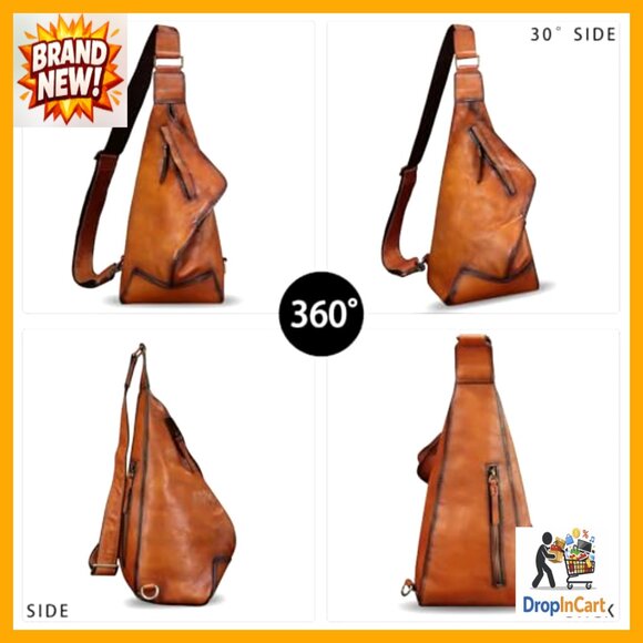 Vintage Genuine Leather Sling Backpack Daypack Crossbody Adjustable Strap